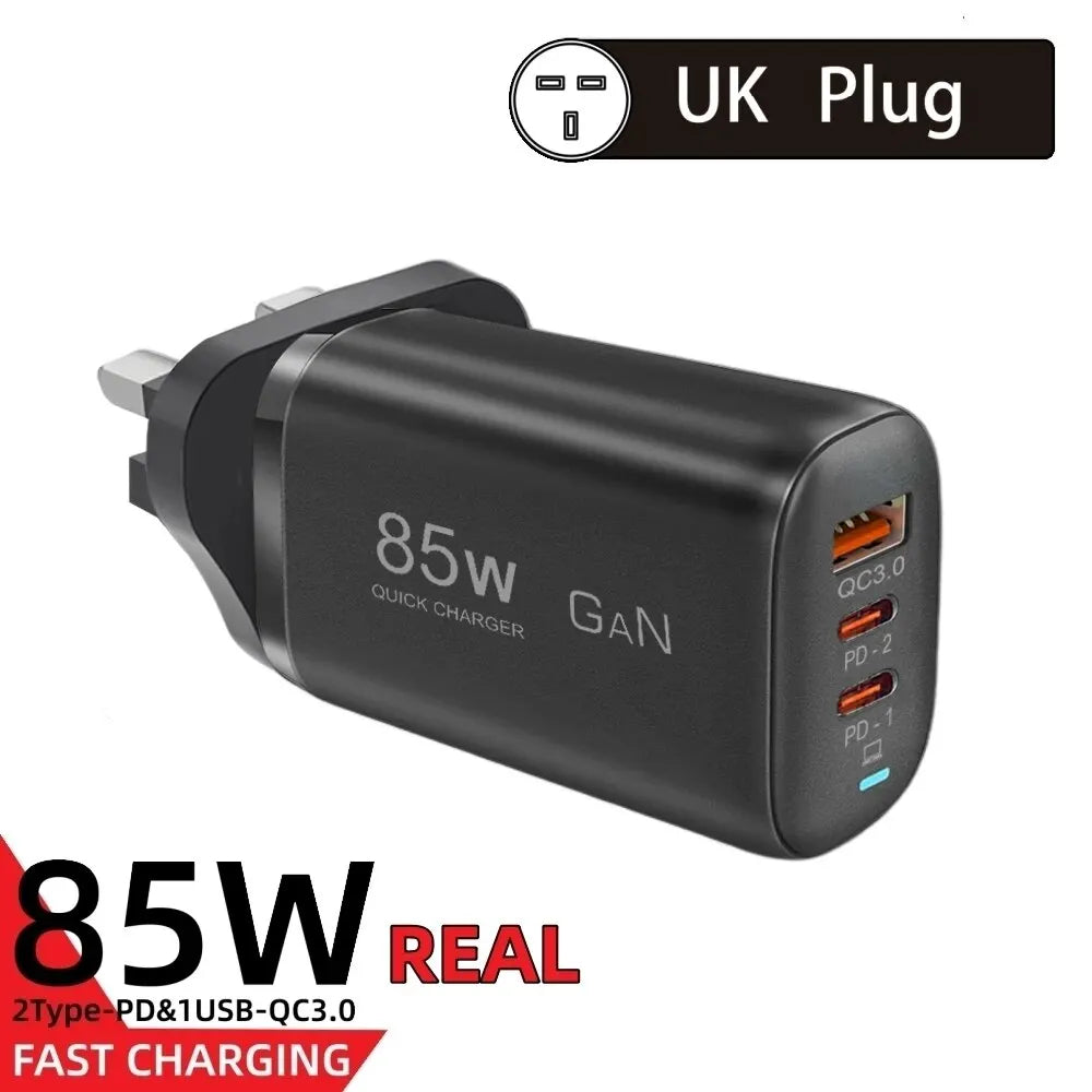 Real 85W GaN USB Type C Charger QC3.0 Quick Charger PPS PD 20-65W Laptop Fast Charging For iPhone 15 14 MacBook Pro Ipad Samsung